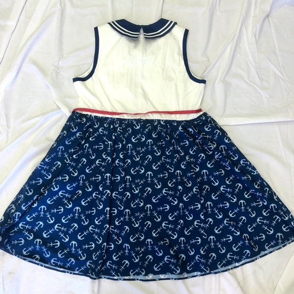 2021 Disney Cruise Line Dress Shop Sailor Style Dress Anchor Blue Adult - NEW - Picture 2 of 2